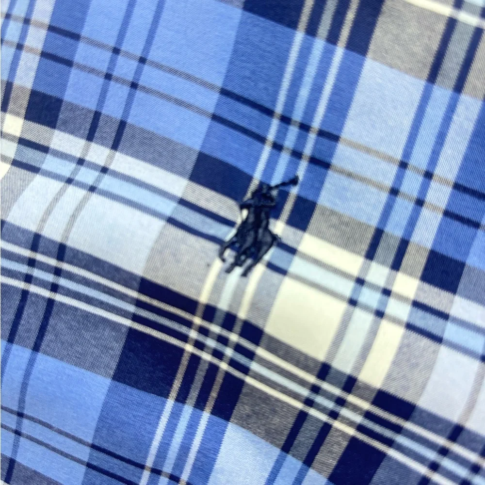 Ralph Lauren Blue and White Plaid Performance Button Down Shirt, medium (10-12),